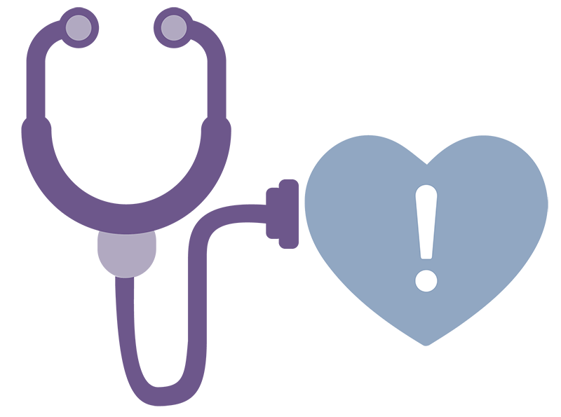 Icon of a stethoscope connecting to a heart with a warning symbol