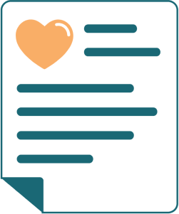 Icon of a sheet of paper with a heart in the top left corner