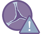 Icon of a heart valve with a warning icon on top