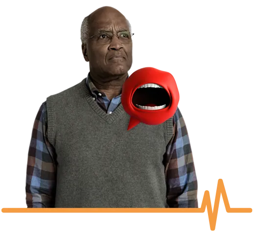 Female patient with an illustration of a red heart valve character called Mr. Valve
